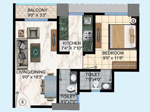 1 BHK - 468 sq.ft.