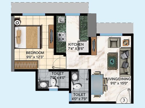 1 BHK - 416 sq.ft.