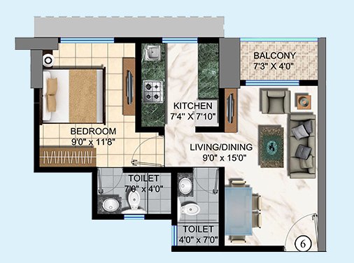 1 BHK - 439 sq.ft.